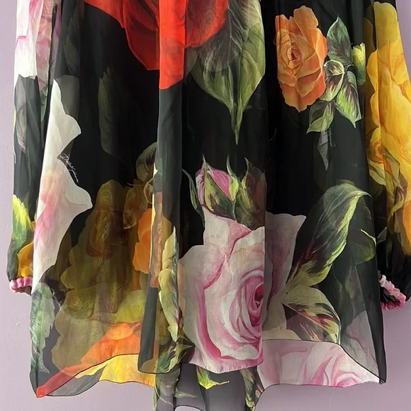 Dolce & Gabbana Black Roses Tie Neck Blouse - Picture 3 of 10